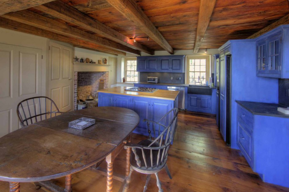 Кухня синяя дерево Кантри