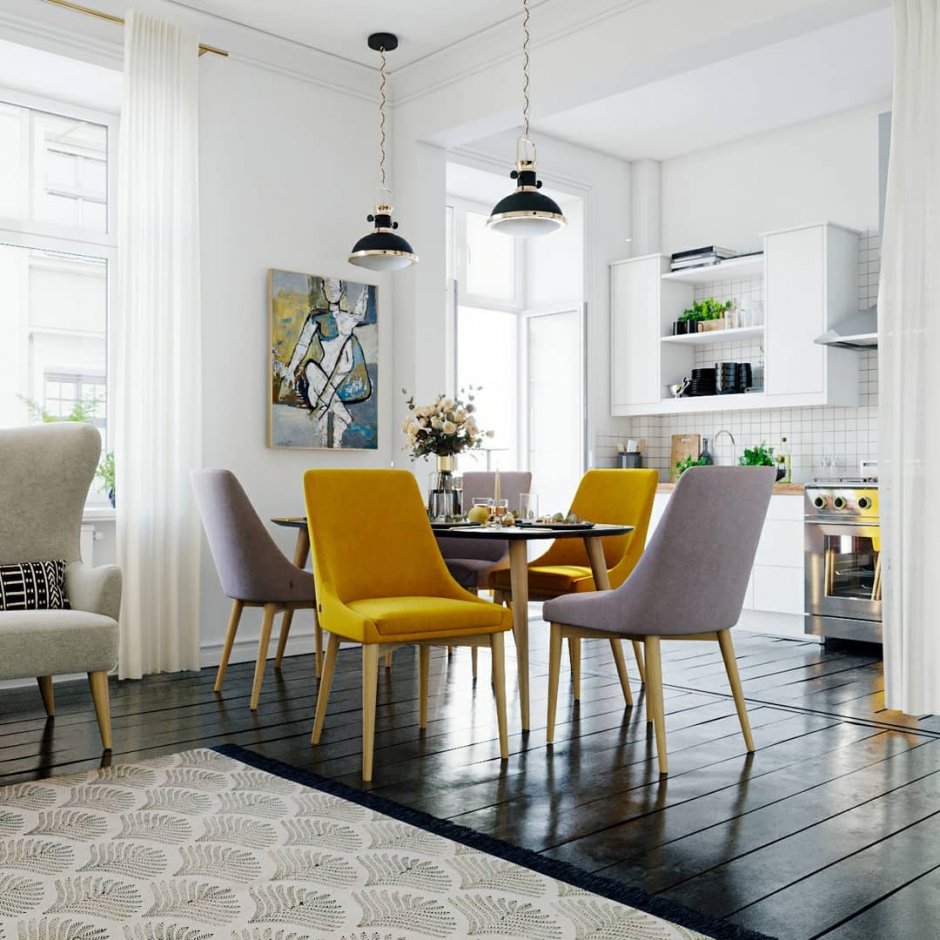 Желтые стулья для кухни в интерьере