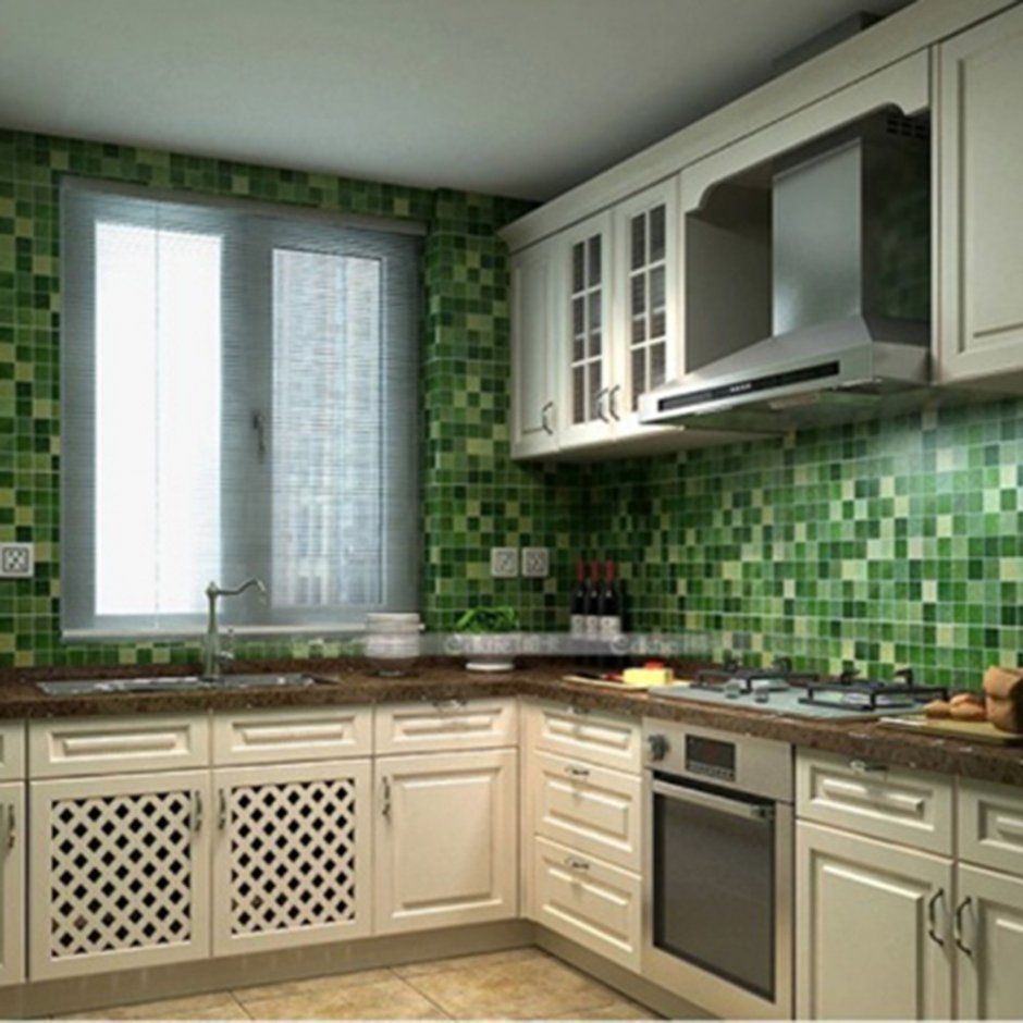 Кухня с зеленой плитой