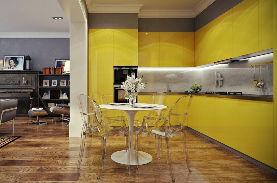 Кухня гостиная в желтом цвете
