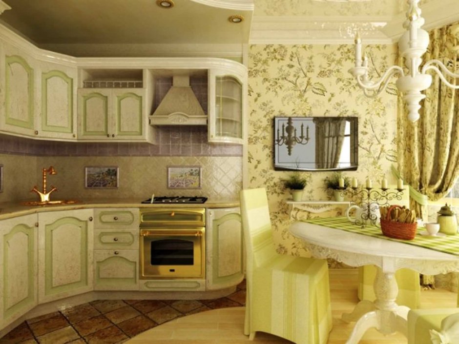 Кухни в стиле Прованс в квартире угловые