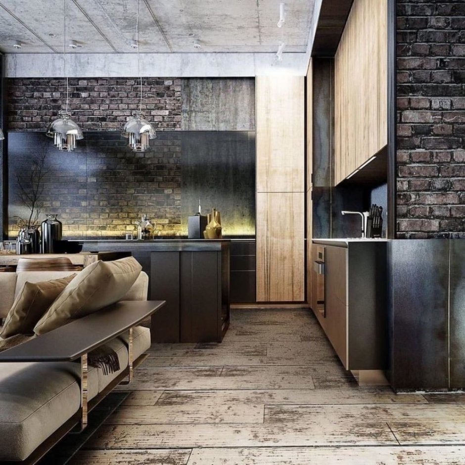 Лофт бетон в интерьере кухни в стиле