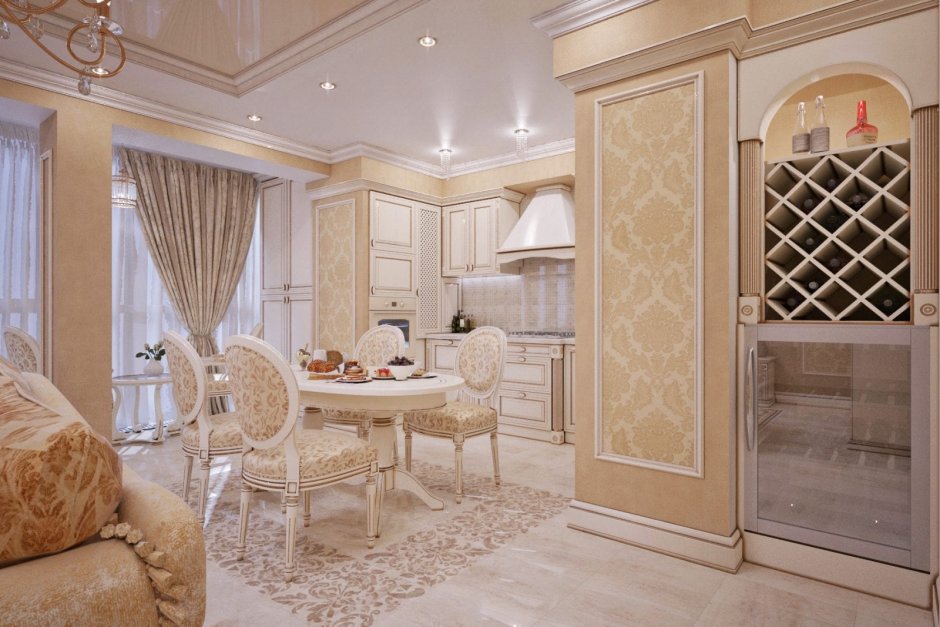 Кухни гостиные в классическом стиле