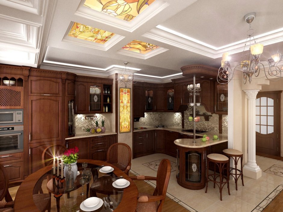 Кухня совмещенная с гостиной в классическом стиле