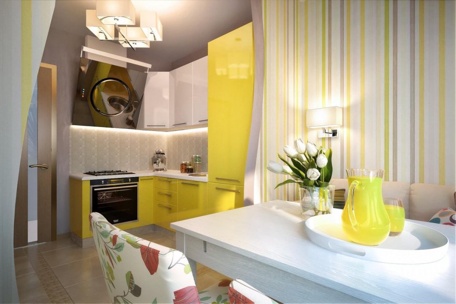 Маленькая кухня в желтом цвете