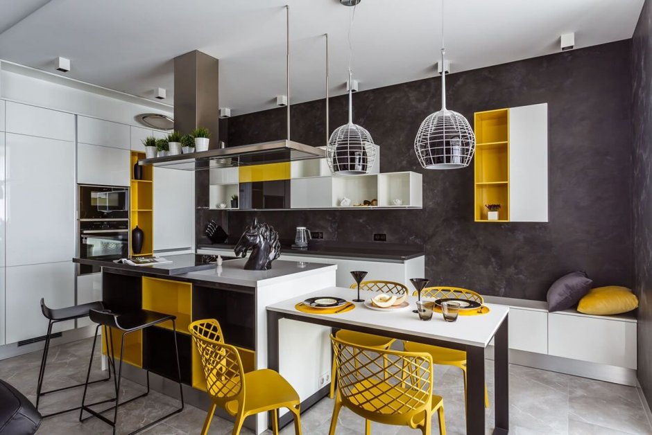 Серо жёлтая кухня в стиле Модерн