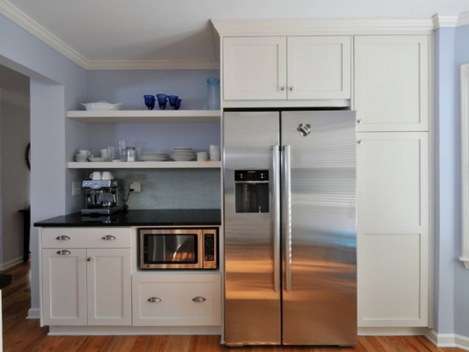 Холодильник в нише на кухне (63 фото)