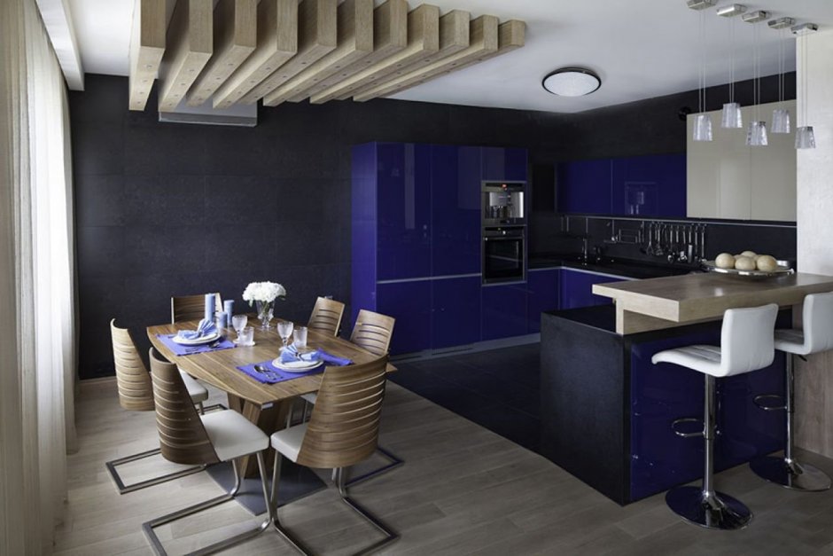 Кухни-столовые синего цвета