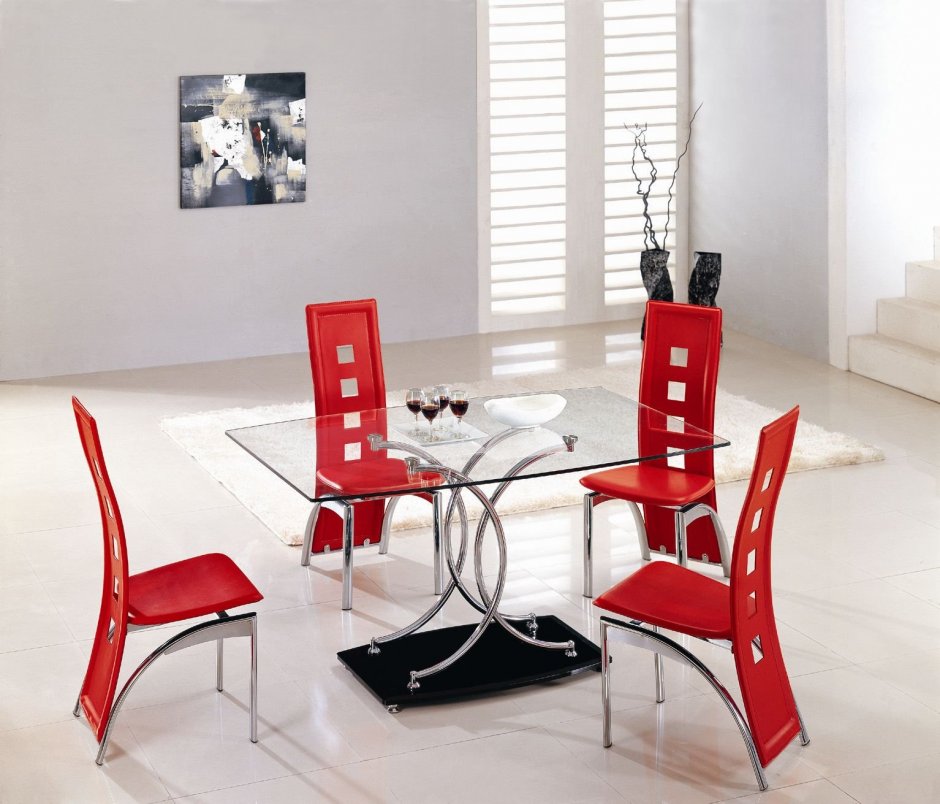 Современные кухни 2021 с красными стульями