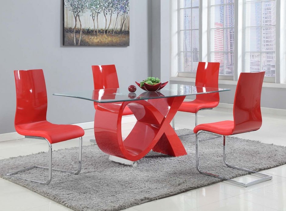 Красная глянцевая кухня какие стулья выбрать