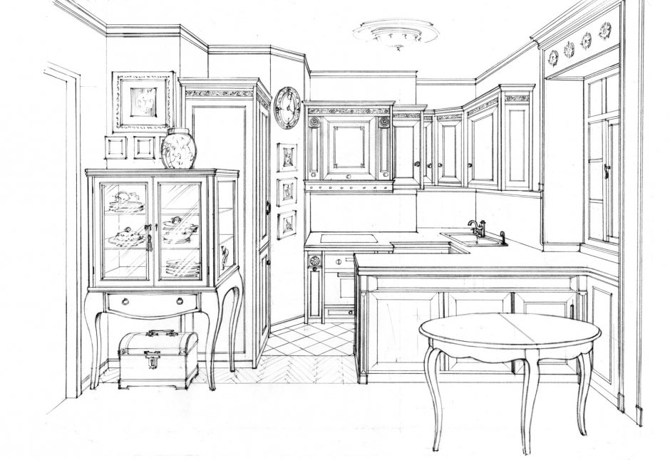 Легкий рисунок кухня в классическом стиле