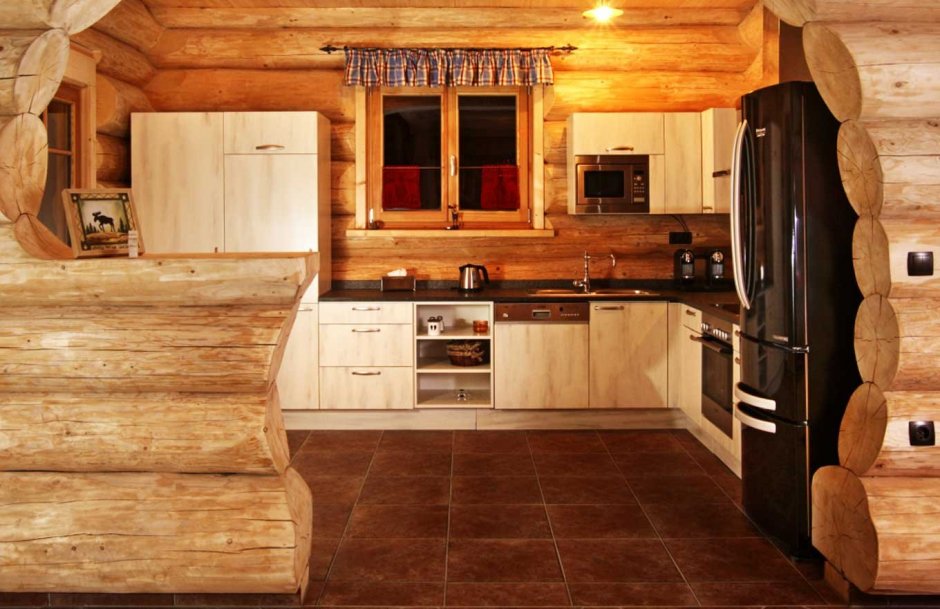 Кухни в деревянном доме из бревна (64 фото)