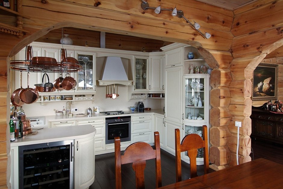 Кухни в деревянном доме из бревна