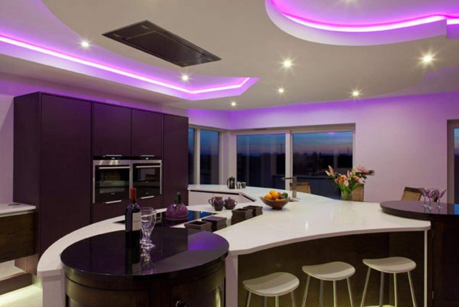 Кухня фиолетовое подсветка