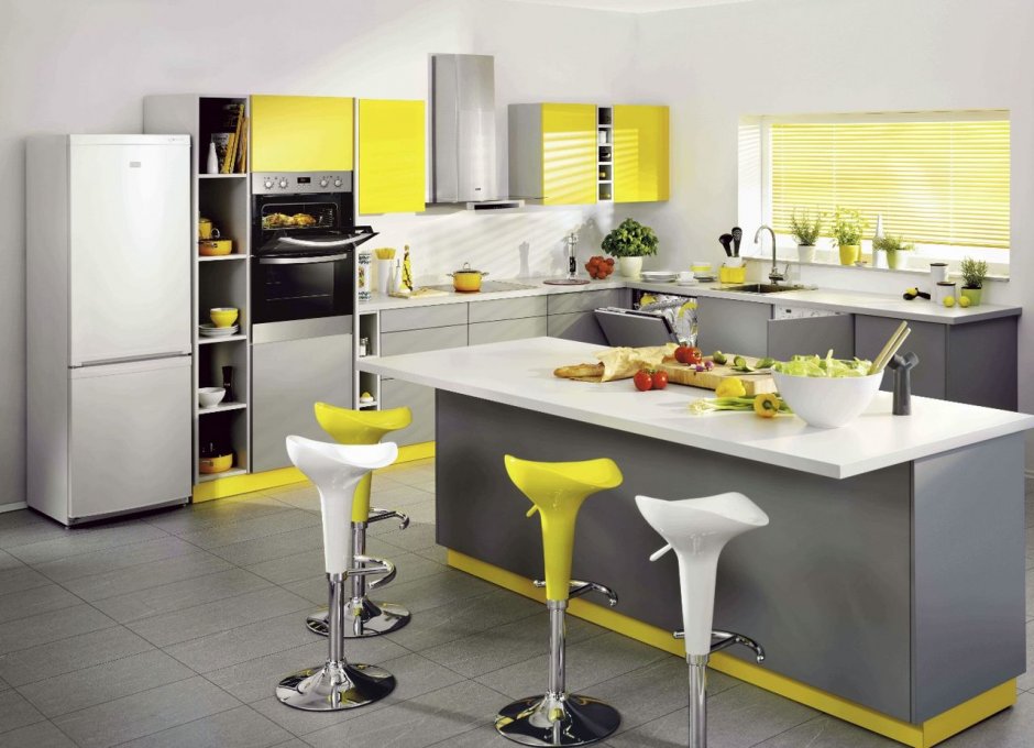Кухня в желто сером цвете