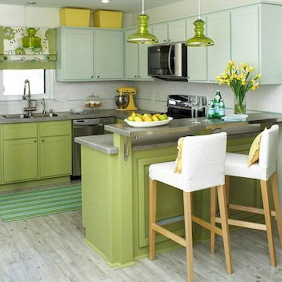 Серо-зеленый цвет в интерьере кухни