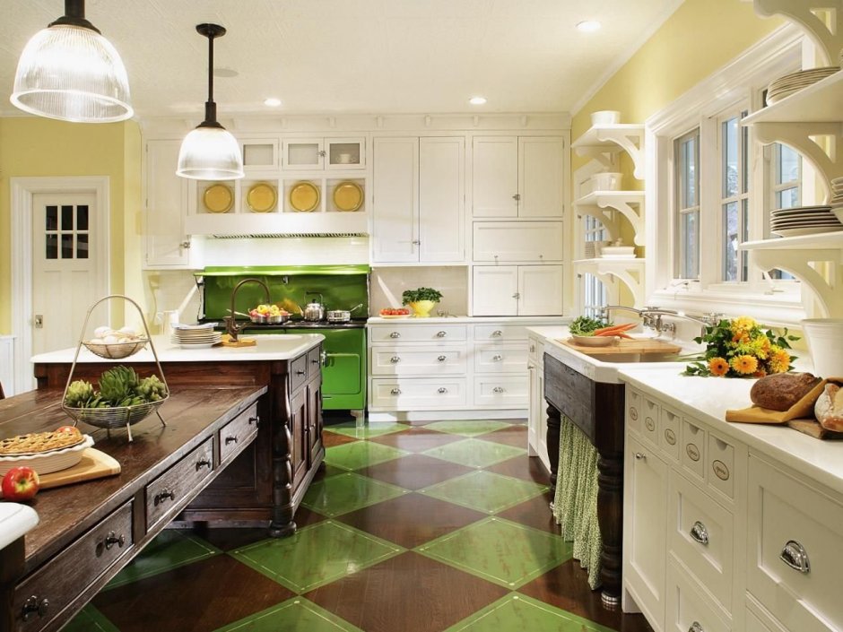 Ikea бело-зеленая кухня