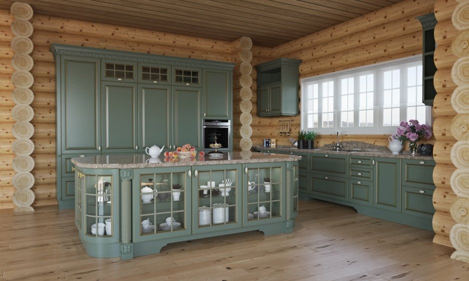 Кухня-гостиная в деревянном доме