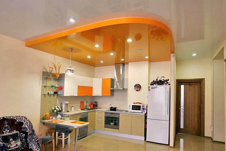 Потолки из гипсокартона для кухни двухуровневые классика