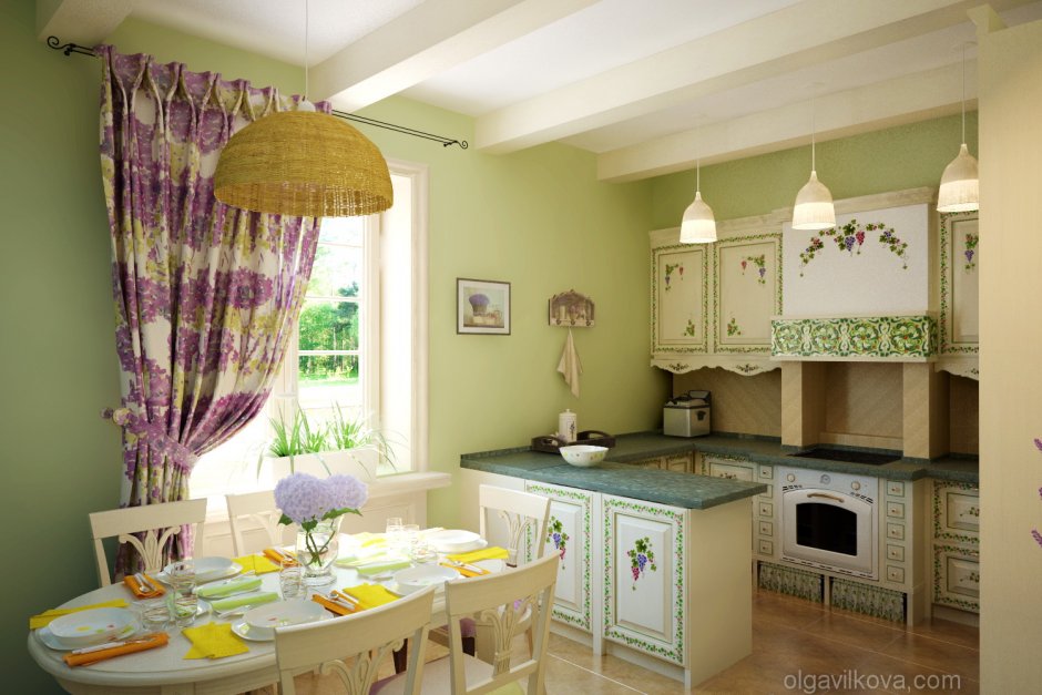 Зеленая кухня в стиле Прованс