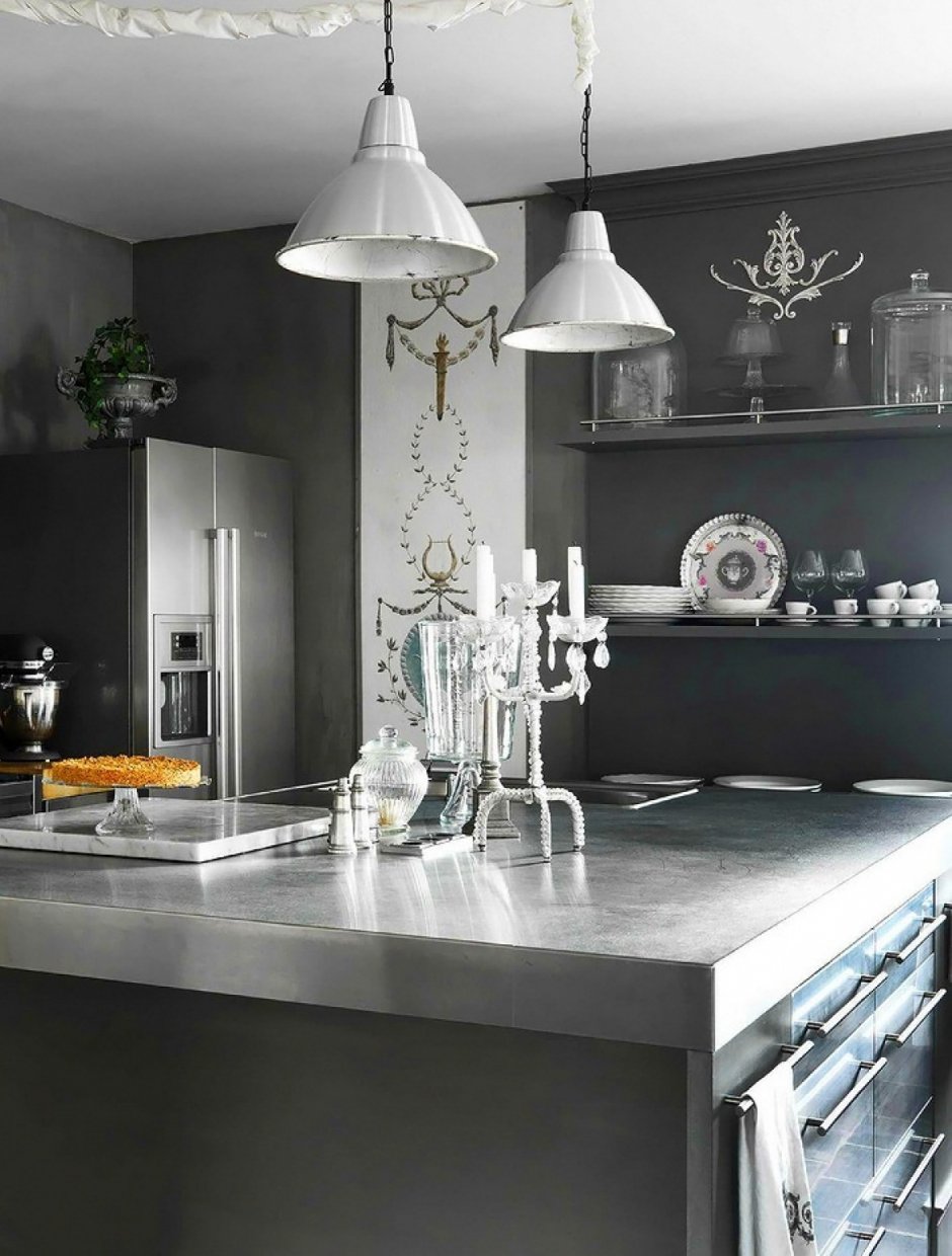 Сочетание серого цвета в интерьере кухни