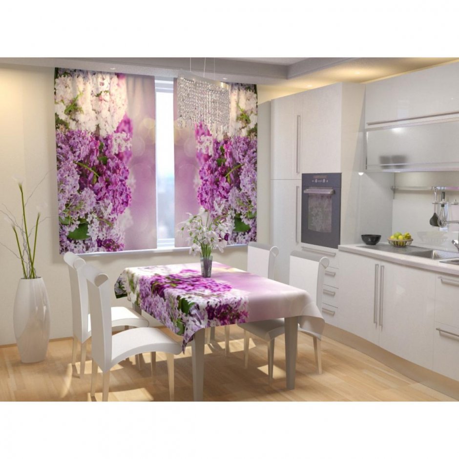 Фотошторы для кухни 150x160 габардин, 2 полотна бабочки у воды с орхидеями