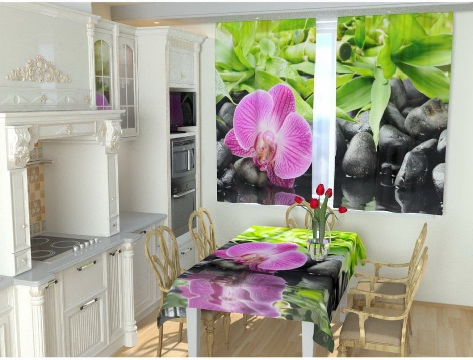 Шторы с орхидеями на кухню