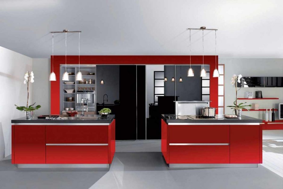 Дизайнерские красные кухни