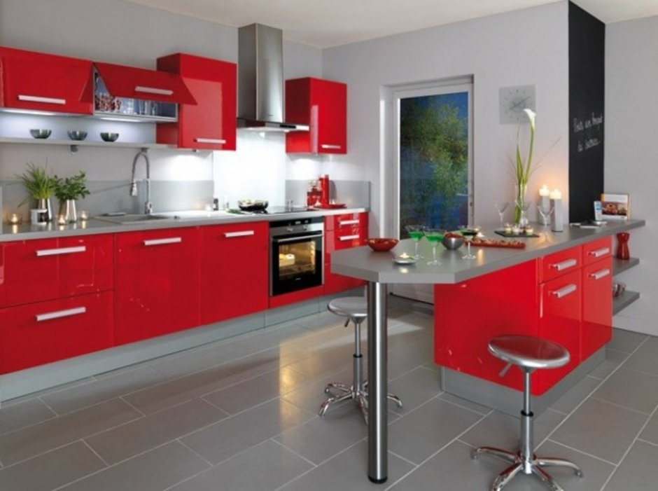 Современные кухни красного цвета