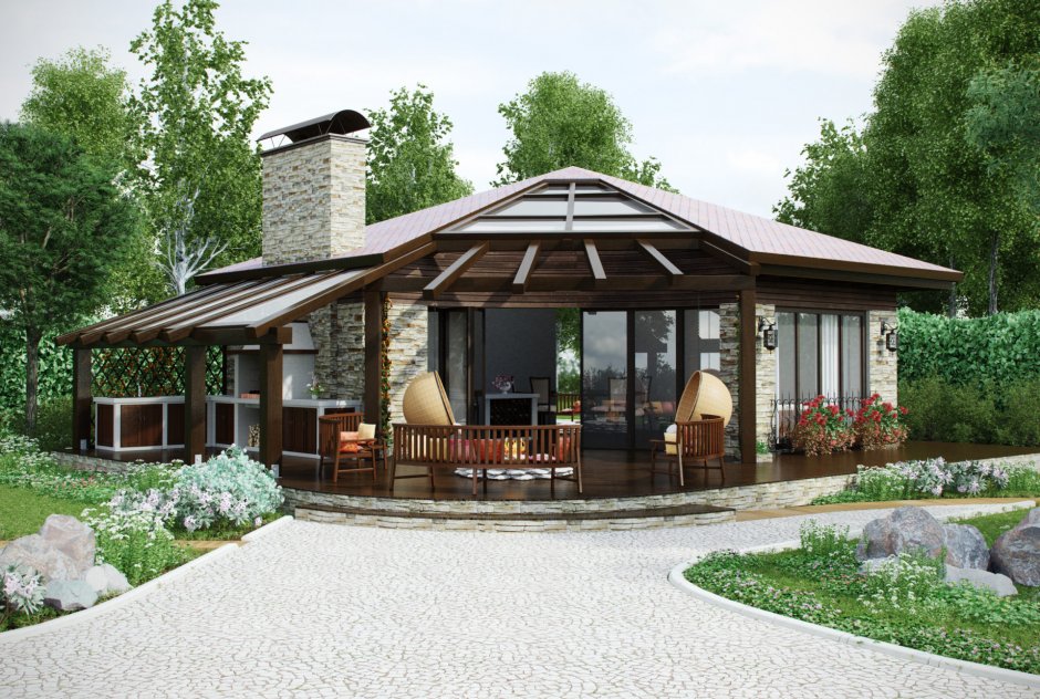 Застекленная веранда с барбекю