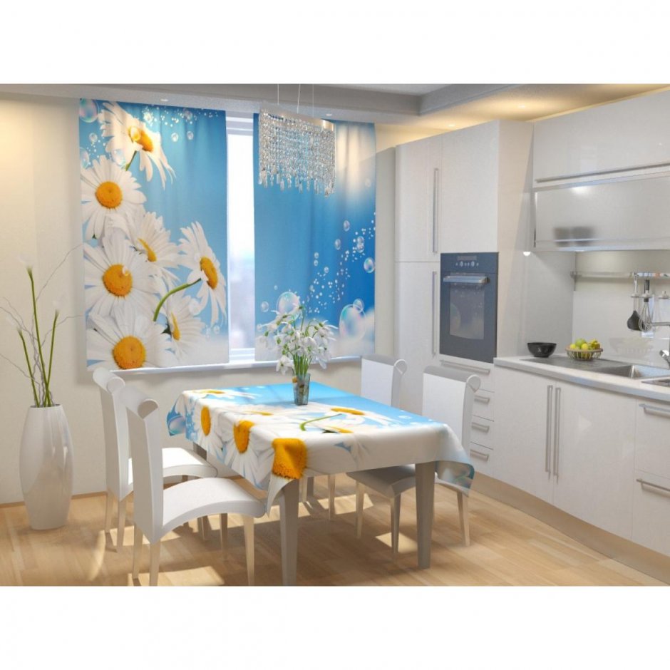 Фотошторы для кухни 150x160 габардин, 2 полотна цветочный водопад