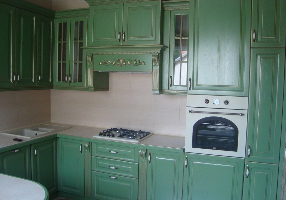 Кухня в стиле Кантри зеленого цвета