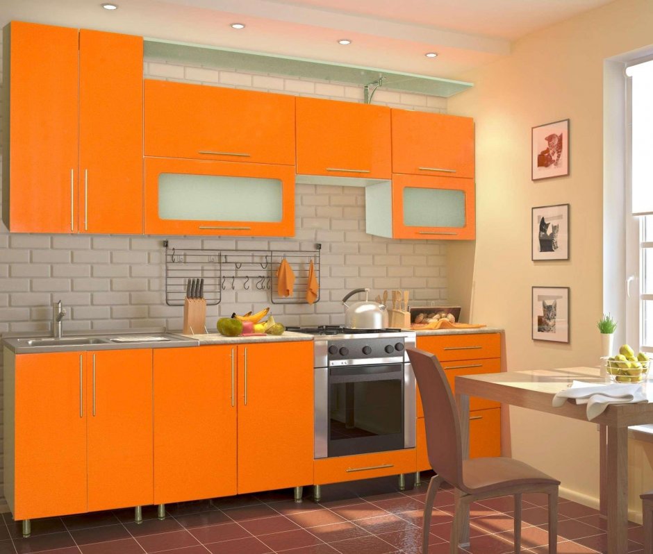 Оранжевая кухонная мебель