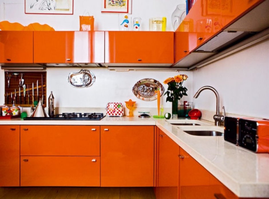 Кухонный фартук оранжевый кирпич