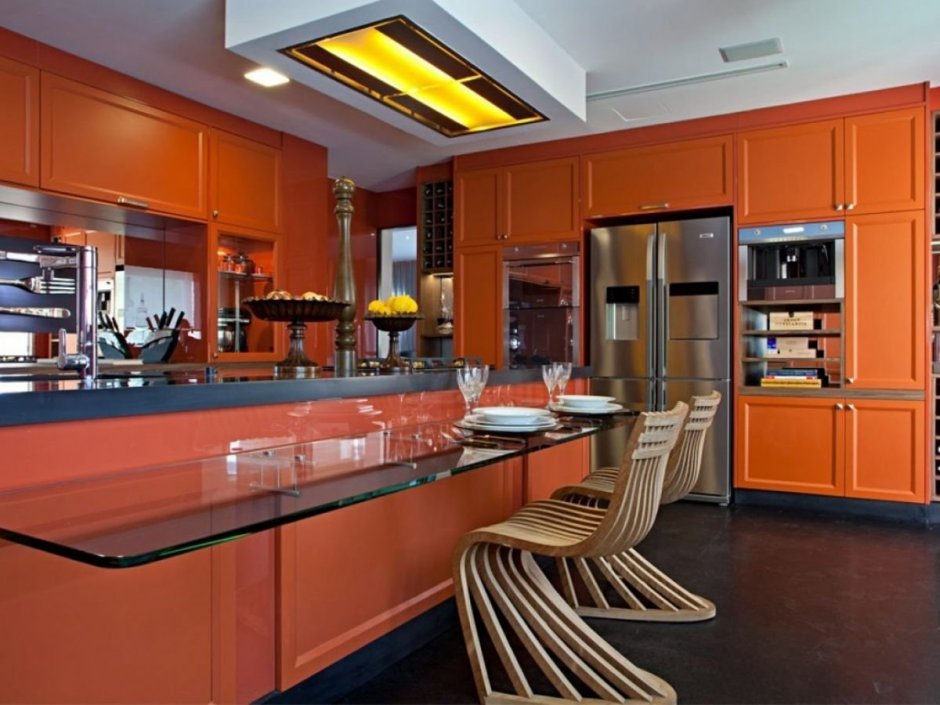 Кухни в оранжевом цвете сочетания