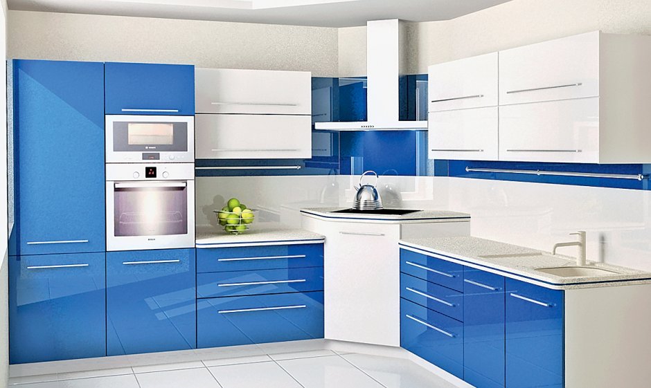 Кухонный гарнитур синий глянец