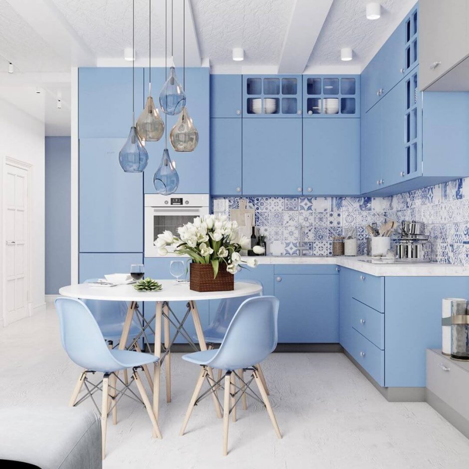 Бело голубая кухня