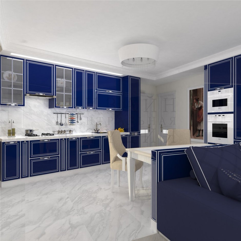 Синяя кухня в классическом стиле