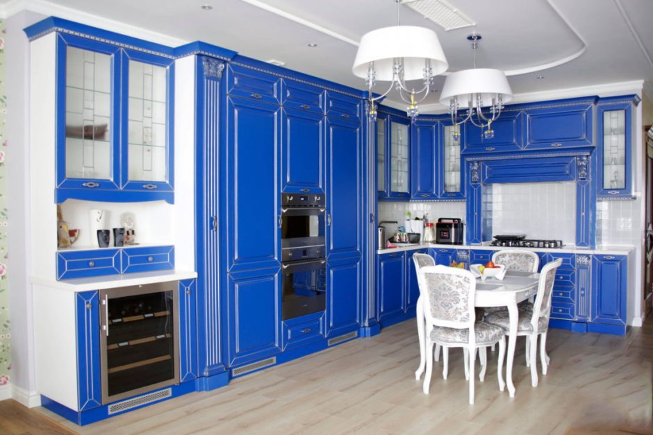Синяя угловая кухня (62 фото)