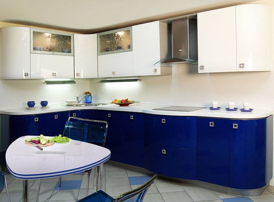 Кухонный гарнитур синий глянец