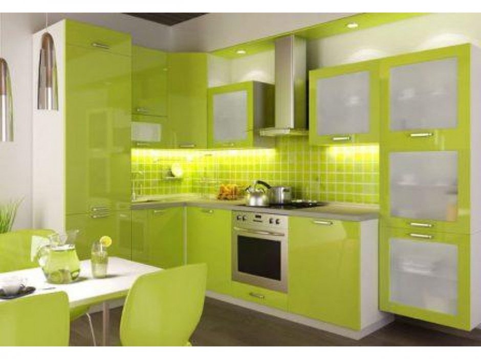 Кухня угловая зеленая (64 фото)