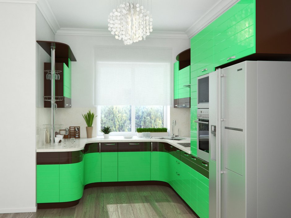 Кухонный гарнитур п образный зеленый