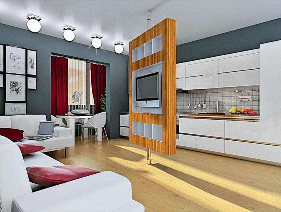 Кухня гостиная зонирование