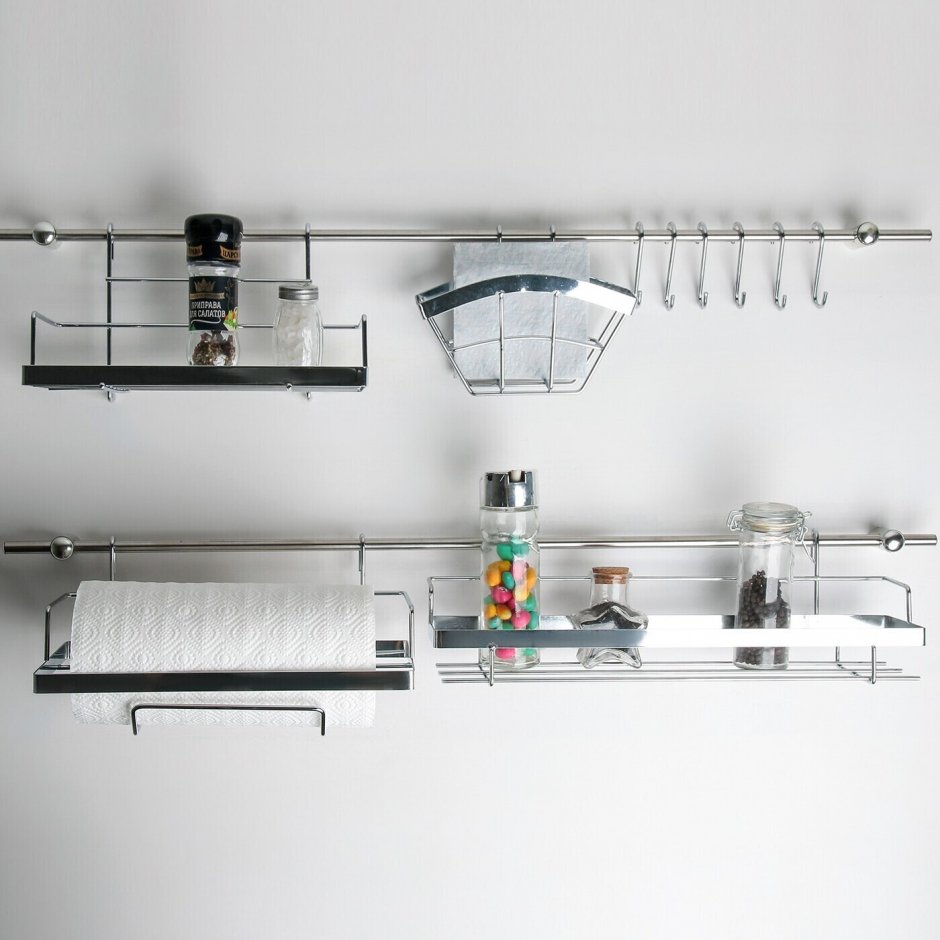 Рейлинговая система для кухни: базовый набор 16 предметов Доляна