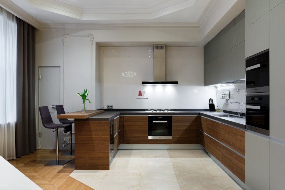 Плитка и ламинат в кухне гостиной (35 фото)