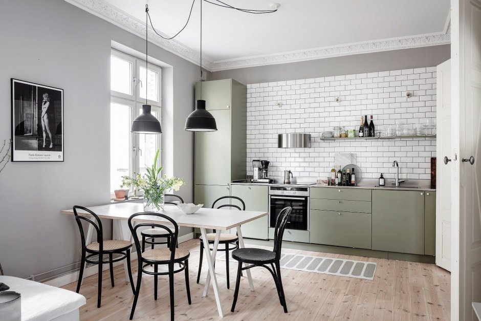 Кухня в скандинавском стиле оливкового цвета