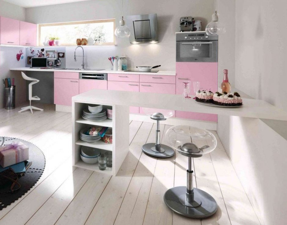 Кухня в серо розовом цвете