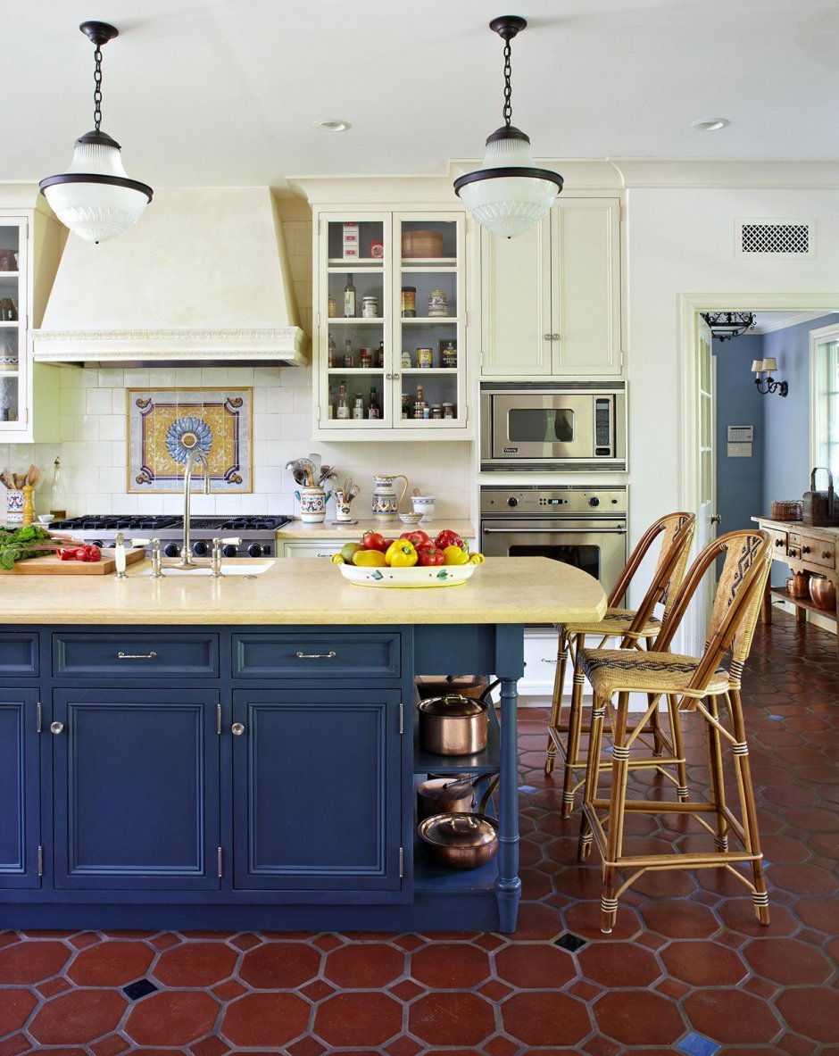 Кухня в стиле Прованс синего цвета