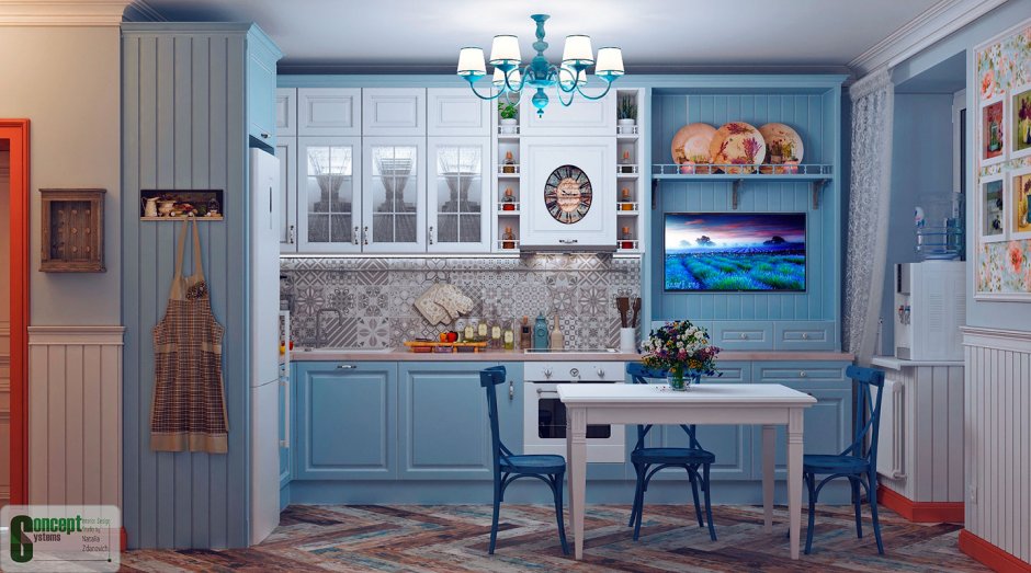 Синяя кухня в стиле Прованс