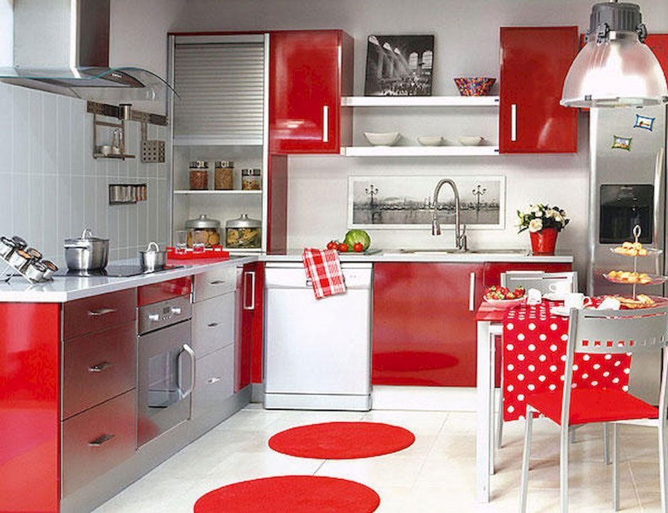 Кухонные гарнитуры верх красный низ черный Леруа Мерлен готовые 2021г